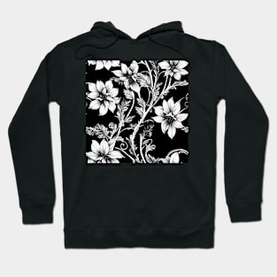 Vintage Floral Cottagecore Romantic Flower Design Black and White Hoodie